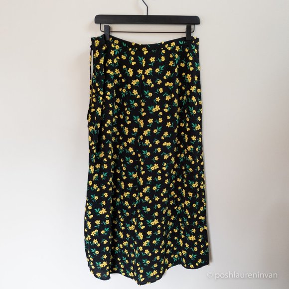 M&S Collection Floral Print Midi Skirt *NWT* – Black and Yellow – Size 8 - Picture 12 of 15